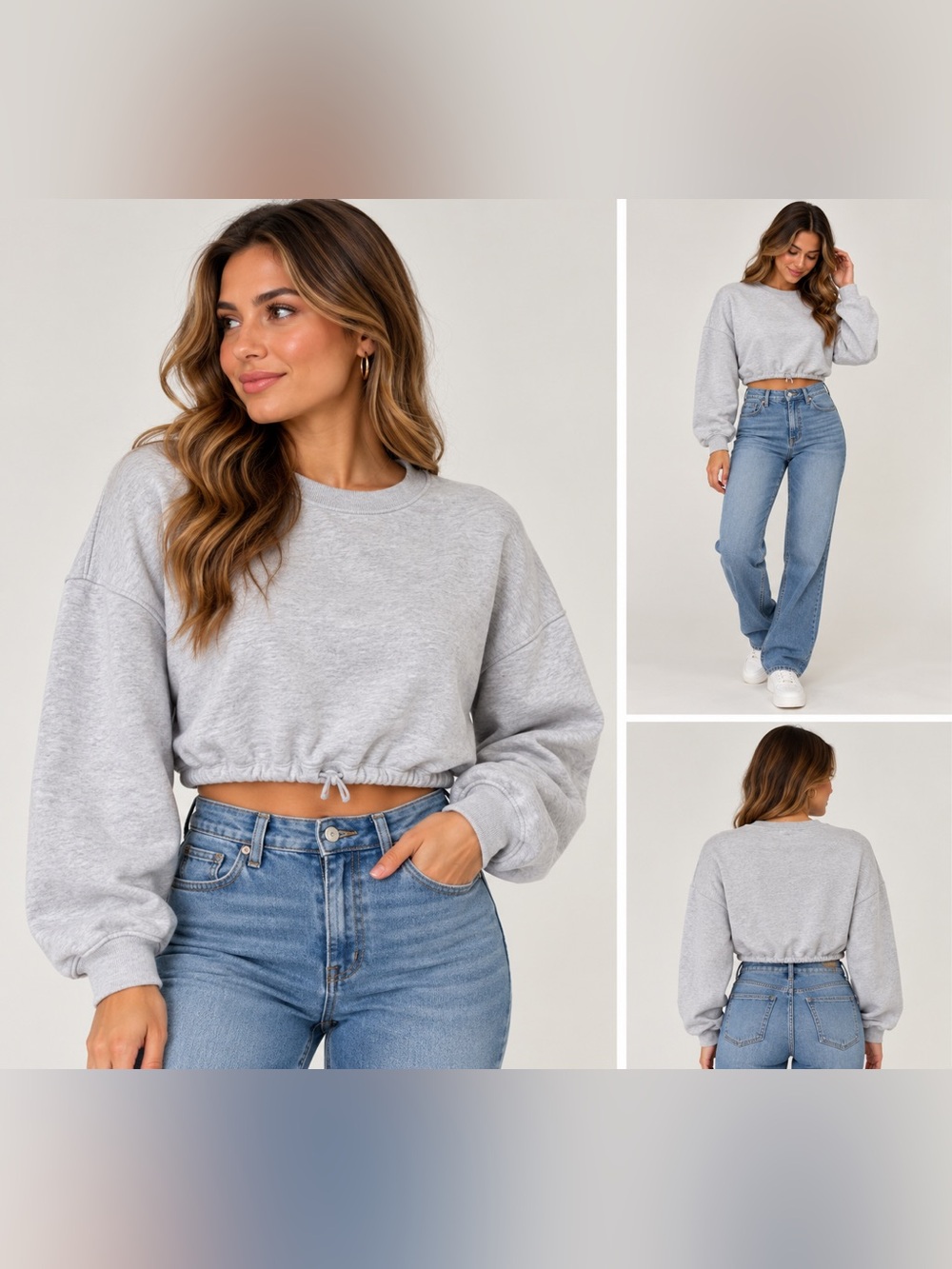 2. | No Boundaries | Cropped Heather Gray Crewneck Sweatshirt | L